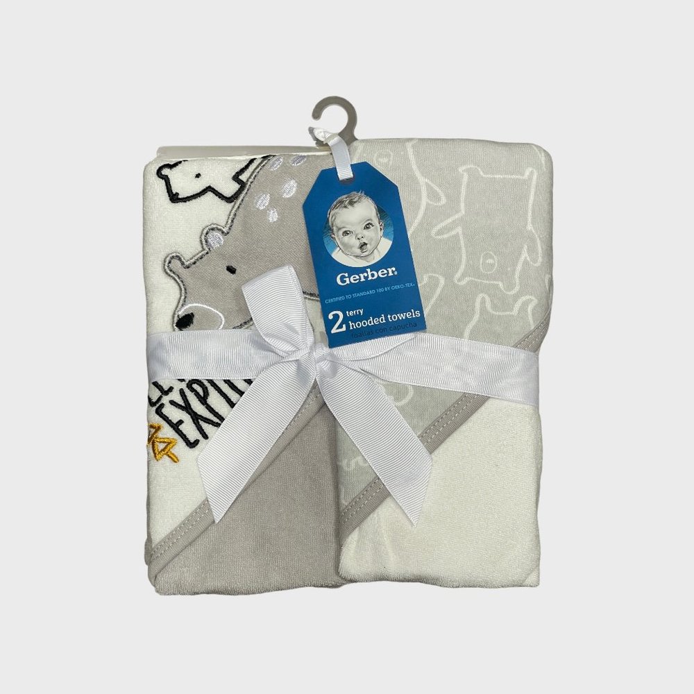 Gerber 2-Pack Baby Hooded Towels - Let's Explore - Grey and White